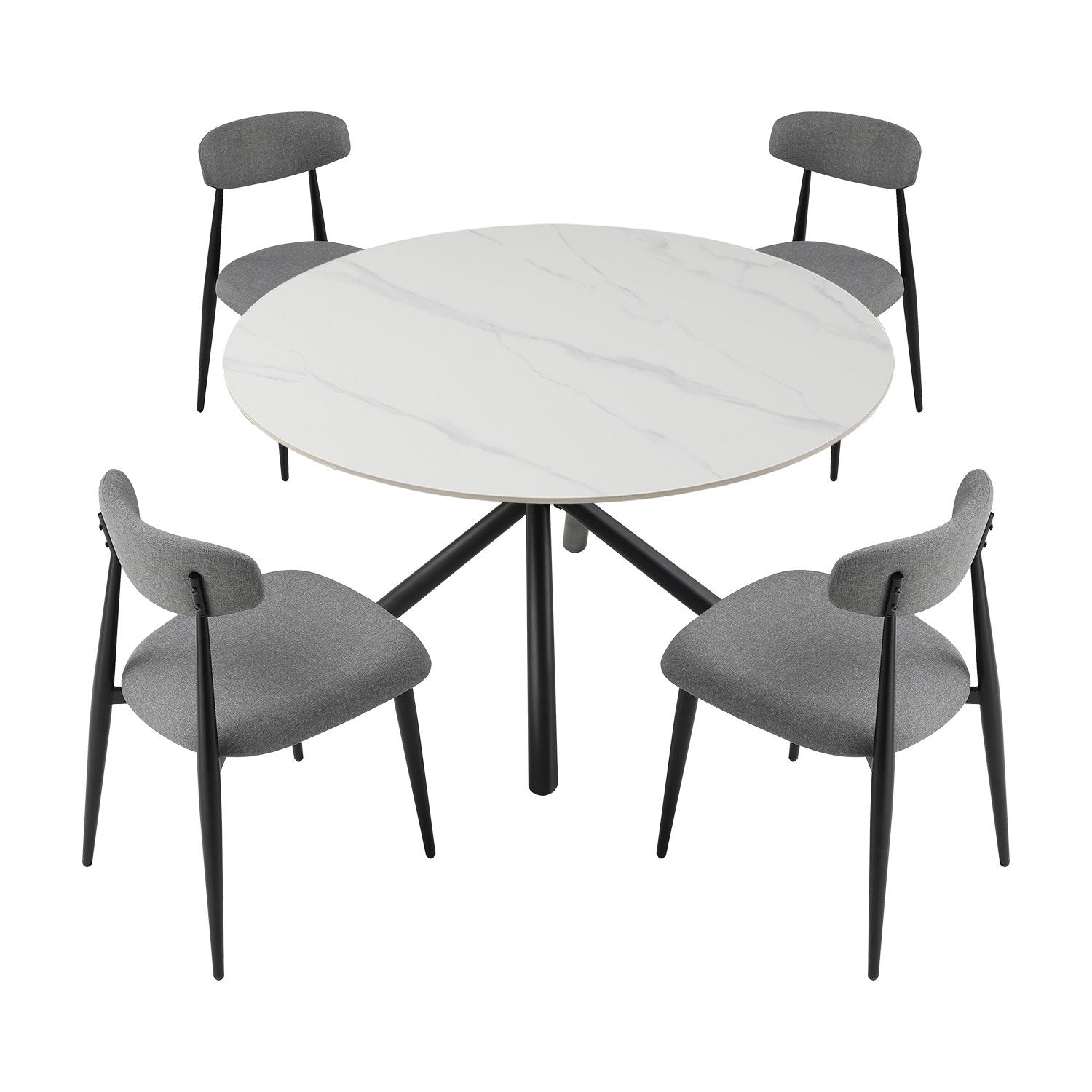 Modern Dining Chairs Set Of 2, Curved Backrest Round Upholstered And Metal Frame, Grey Gray Foam Metal