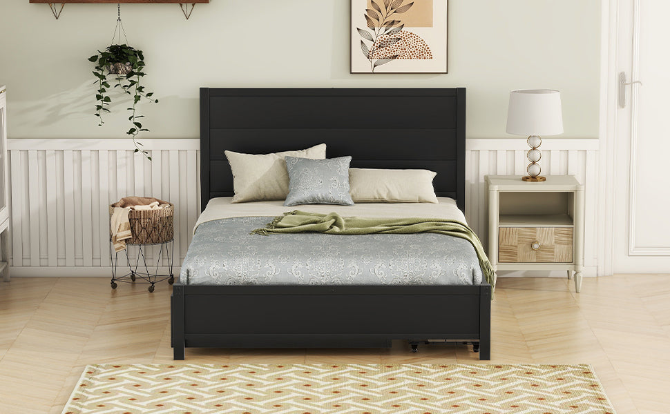 Metal Full Size Storage Platform Bed With Twin Size Trundle And 2 Drawers, Black Full Black Metal Bedroom Bed Frame Mdf Steel
