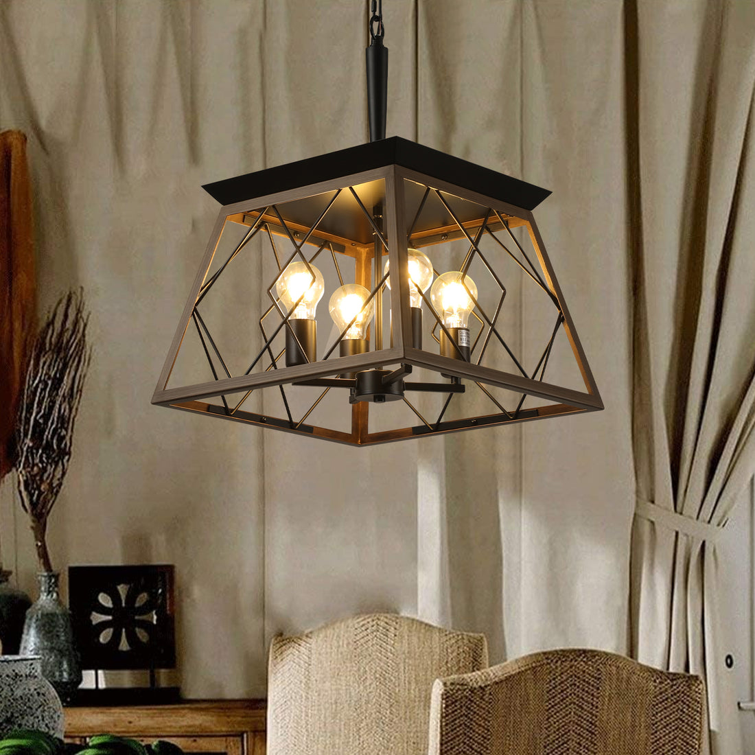 Same As W1340111202 L1008 Farmhouse Chandelier 4 Light Vintage Antique Chandeliers Light Fixture For Kitchen Dining Room Living Room Walnut No Bulbs Walnut Black Ceiling Lights Farmhouse Living Room Iron