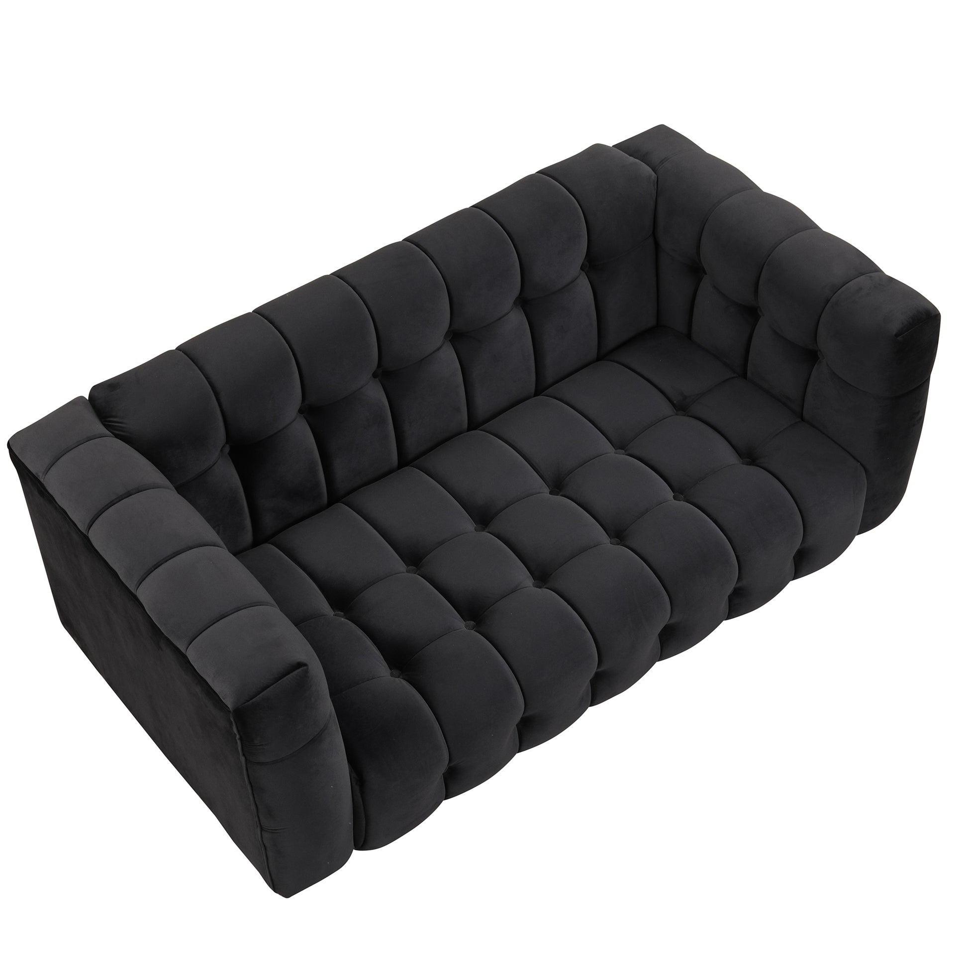 63" Modern Sofa Dutch Fluff Upholstered Sofa With Solid Wood Legs, Buttoned Tufted Backrest,Black Black Foam Polyester 2 Seat