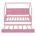 Wooden Twin Size House Bed With Trundle,Kids Bed With Shelf,Pink Pink Wood