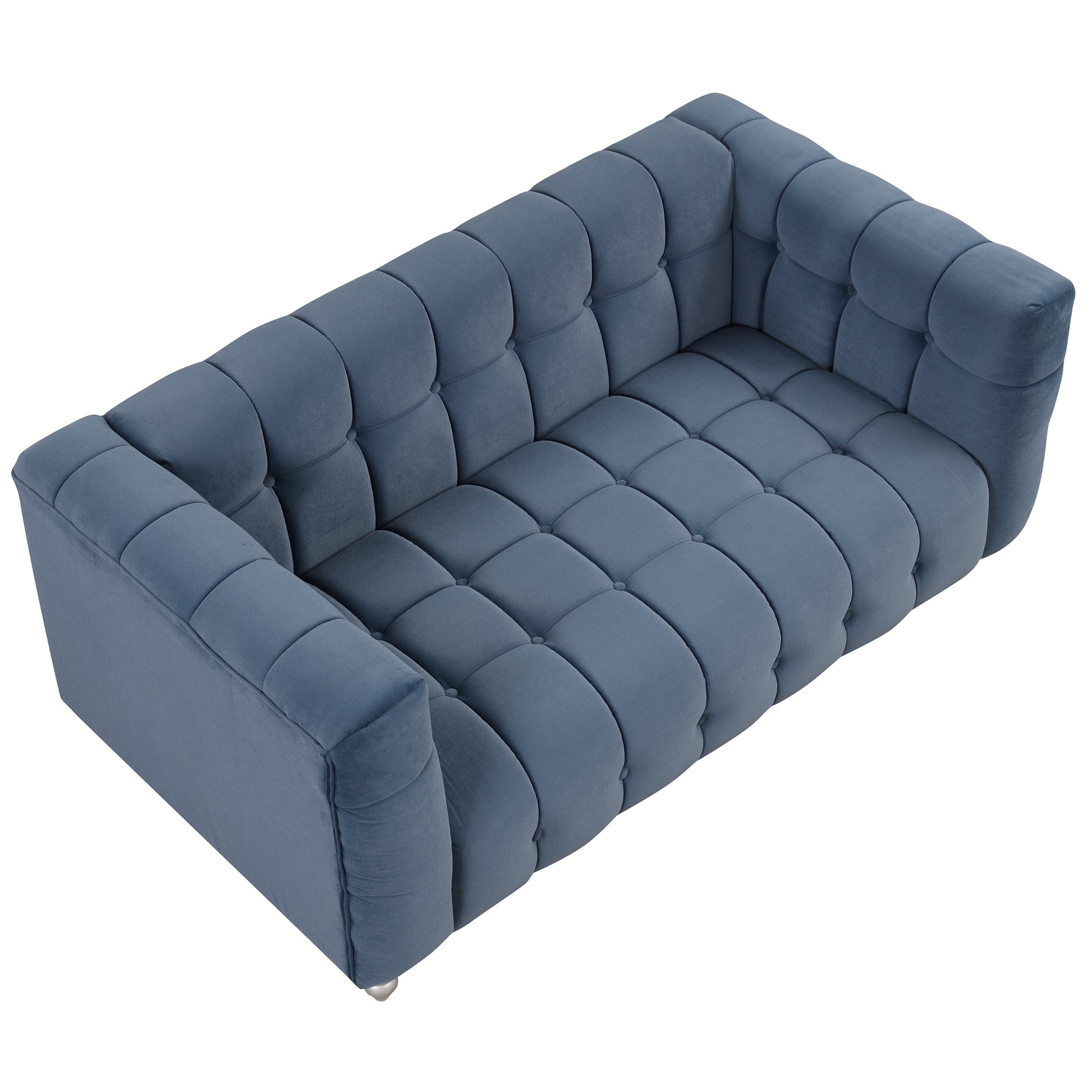 63" Modern Sofa Dutch Fluff Upholstered Sofa With Solid Wood Legs, Buttoned Tufted Backrest,Blue Blue Foam Polyester 2 Seat