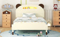 Twin Size Wood Platform Bed With Bear Shaped Headboard,Bed With Motion Activated Night Lights,Cream Walnut Cream Wood