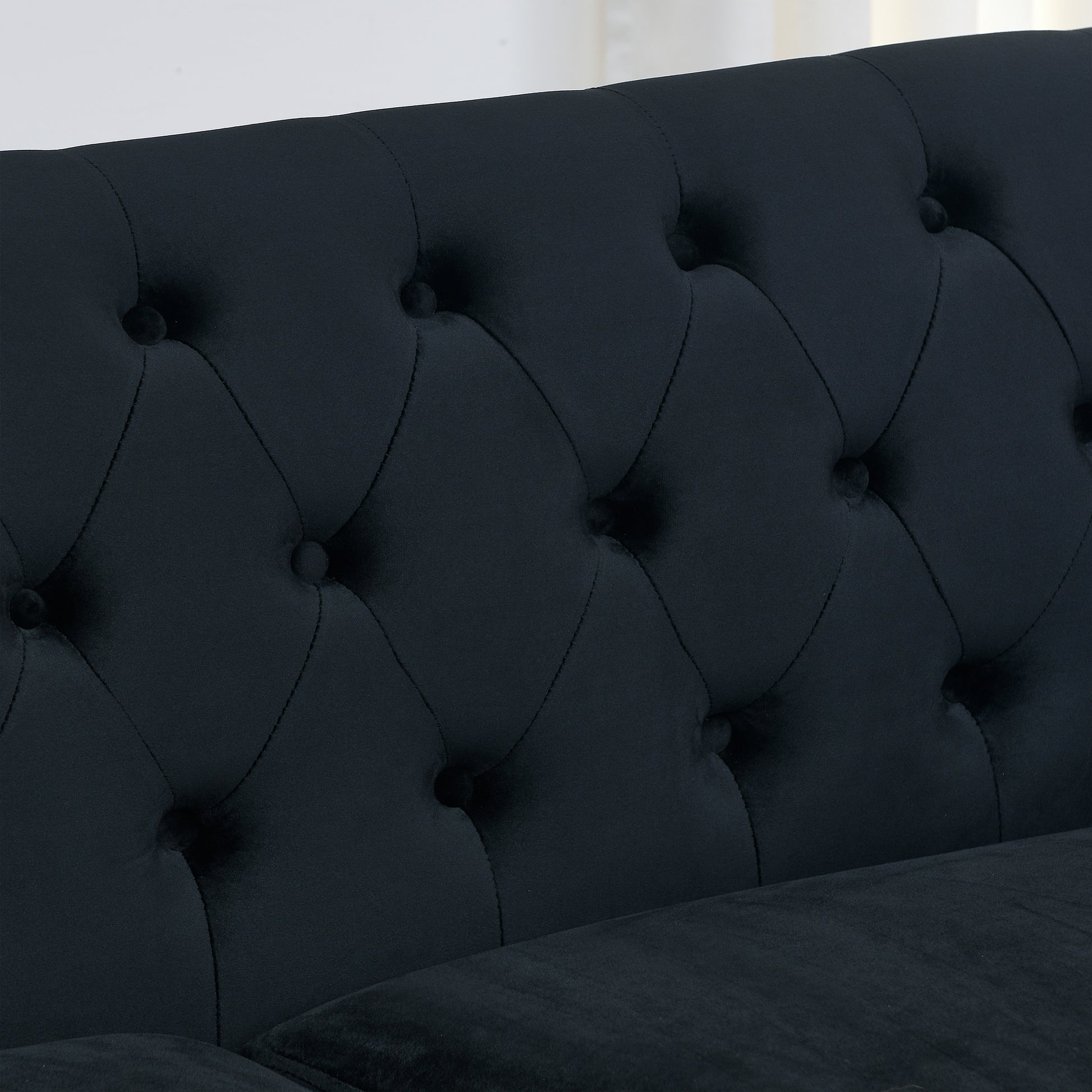 3 Seater 3 Seater Combination Sofa.Velvet Black Black Foam Velvet 6 Seat