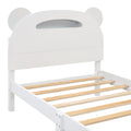 Twin Size Wood Platform Bed With Bear Shaped Headboard,Bed With Motion Activated Night Lights,White White Wood