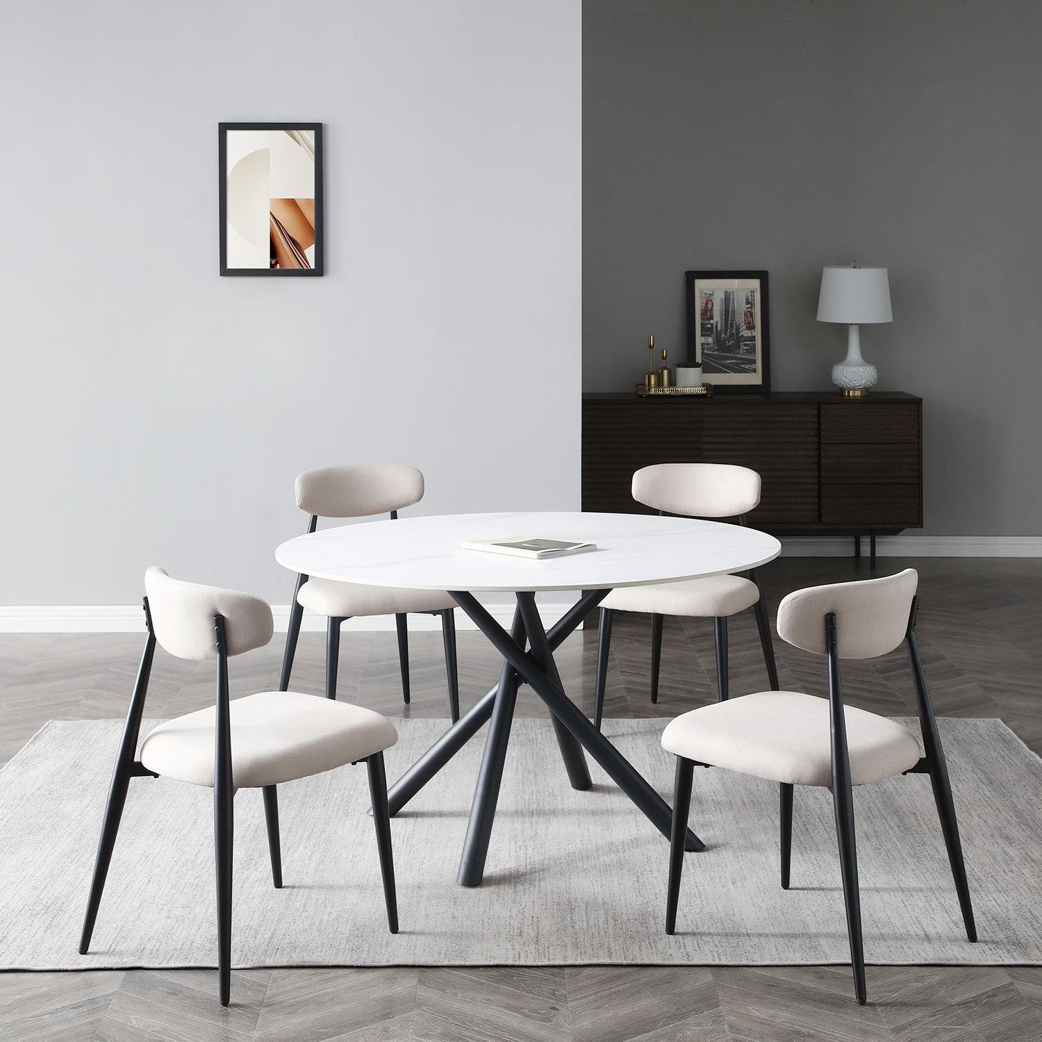 Dining Chairs Set Of 4, Upholstered Chairs With Metal Legs For Kitchen Dining Room Light Grey Light Grey Foam Metal
