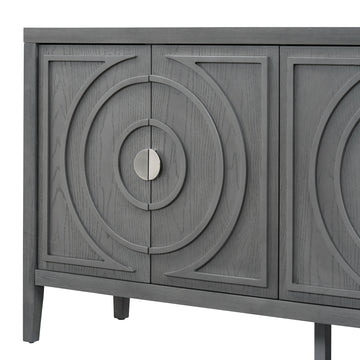 Retro Sideboard Door With Circular Groove Design Round Metal Door Handle For Entrance, Dinning Room, Living Room Gray Gray Mdf