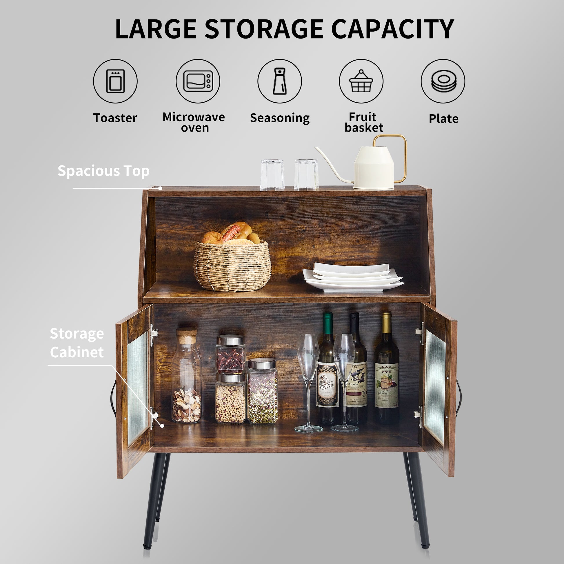 Sideboard, Bufft Cabinet, Side Dining Table, Glass Door, 1Pc Per Ctn, Brown, Industry Brown Mdf Glass