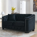 59 Inch Modern Chesterfield Velvet Sofa, 2 Seater Sofa, Upholstered Tufted Backrests With Arms And 2 Cushions For Living Room, Bedroom, Apartment, Office Black Black Primary Living Space Foam Velvet 2 Seat
