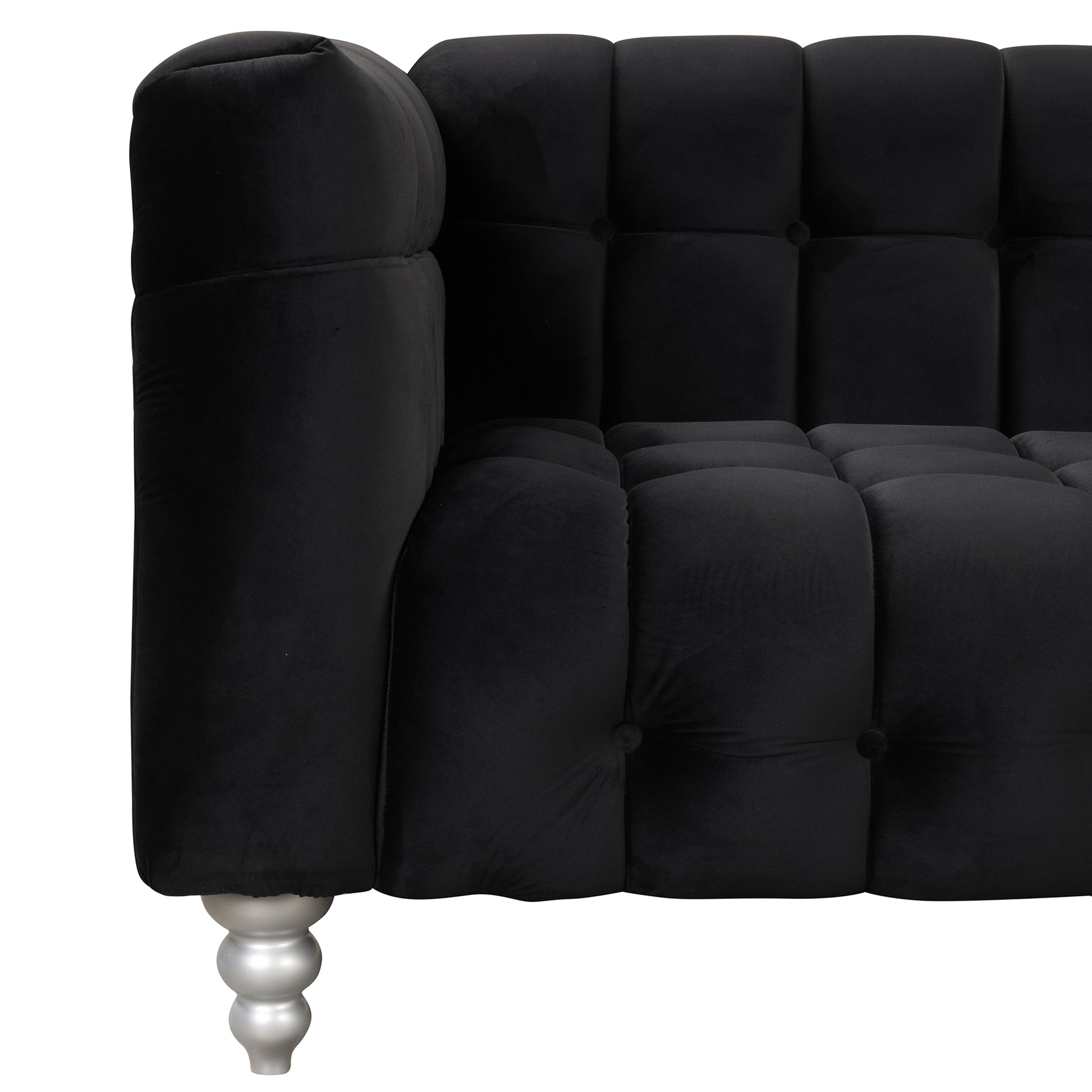 Modern 3 Piece Sofa Set With Solid Wood Legs, Buttoned Tufted Backrest, Dutch Fleece Upholstered Sofa Set Including Three Seater Sofa, Double Seat And Living Room Furniture Set Single Chair, Black Black Foam Polyester