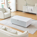 Smart Table Fridge, Multifunctional Coffee Table, Tempered Glass Table Top And Back Screen White Tempered Glass