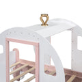 Twin Size Princess Carriage Bed With Crown ,Wood Platform Car Bed With Stair,White Pink White Pink Wood