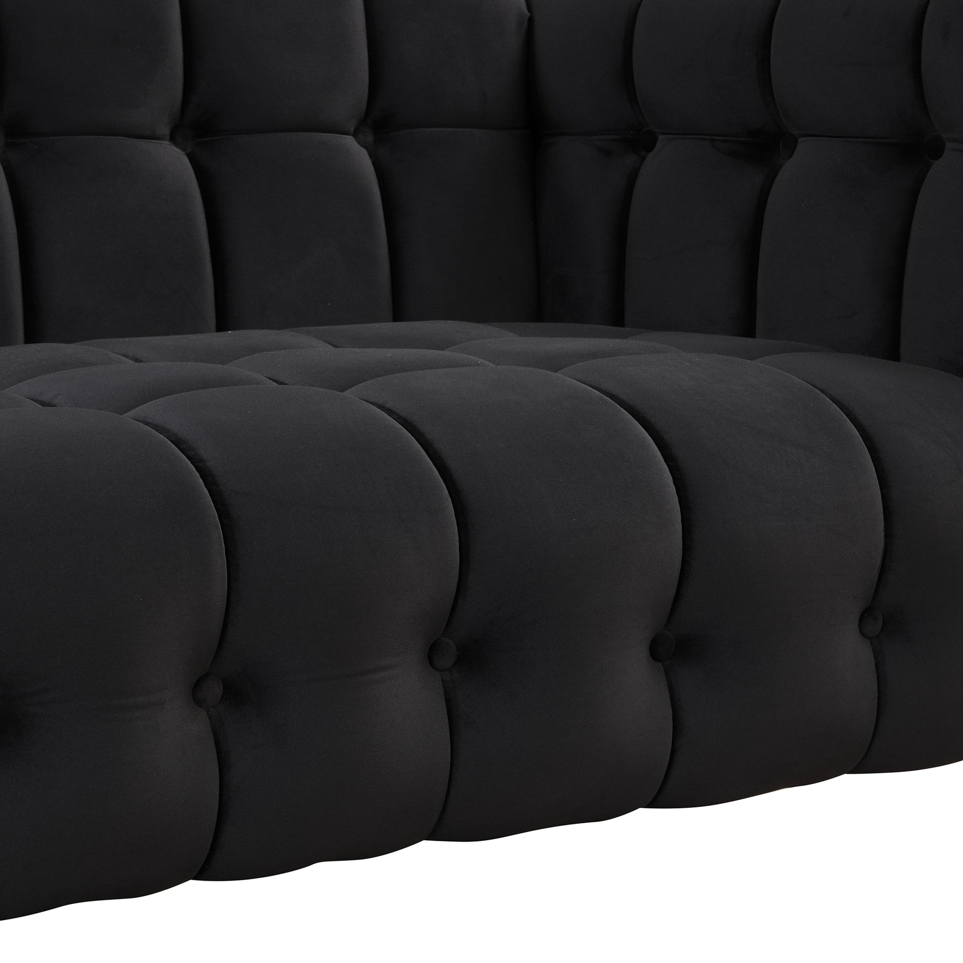 63" Modern Sofa Dutch Fluff Upholstered Sofa With Solid Wood Legs, Buttoned Tufted Backrest,Black Black Foam Polyester 2 Seat