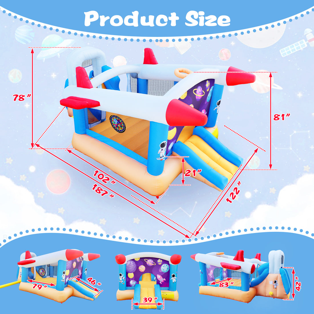 6 In 1 Outdoor Indoor Inflatable Bouncer For Kids Target Ball Basketball Slide With Blower Multicolor Oxford Fabric