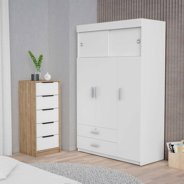 Cozad 2 Piece Bedroom Set, Armoire Dresser, White And Light Oak Queen White White 2 Piece Set Bedroom Dresser Included Engineered Wood