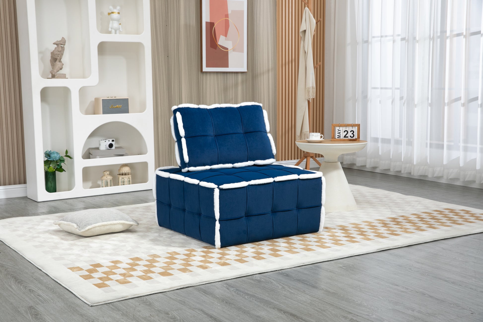 Coolmore Upholstered Deep Seat Armless Accent Single Lazy Sofa Lounge Arm Chair,Comfy Oversized Leisure Barrel Chairs For Living Room Office Meetingroom Aparment Bedroom Furniture Set Blue Velvet