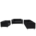 Modern 3 Piece Sofa Set With Solid Wood Legs, Buttoned Tufted Backrest, Dutch Fleece Upholstered Sofa Set Including Three Seater Sofa, Double Seat And Living Room Furniture Set Single Chair, Black Black Foam Polyester