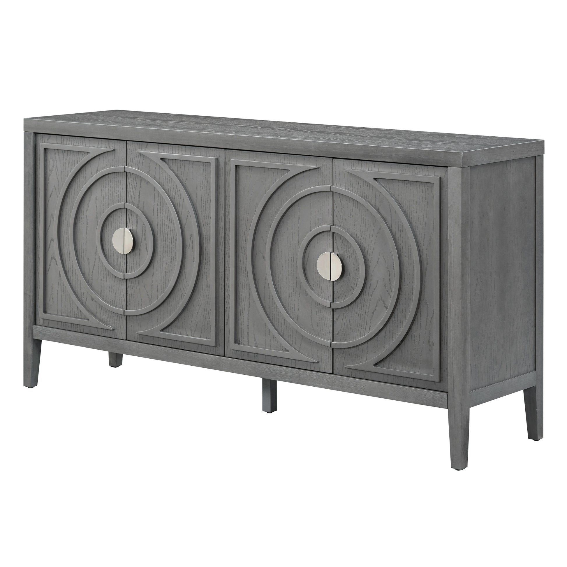 Retro Sideboard Door With Circular Groove Design Round Metal Door Handle For Entrance, Dinning Room, Living Room Gray Gray Mdf