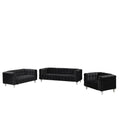 Modern 3 Piece Sofa Set With Solid Wood Legs, Buttoned Tufted Backrest, Dutch Fleece Upholstered Sofa Set Including Three Seater Sofa, Double Seat And Living Room Furniture Set Single Chair, Black Black Foam Polyester