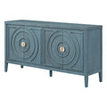 Retro Sideboard Door With Circular Groove Design Round Metal Door Handle For Entrance, Dinning Room, Living Room Antique Blue Antique Blue Mdf