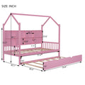 Wooden Twin Size House Bed With Trundle,Kids Bed With Shelf,Pink Pink Wood