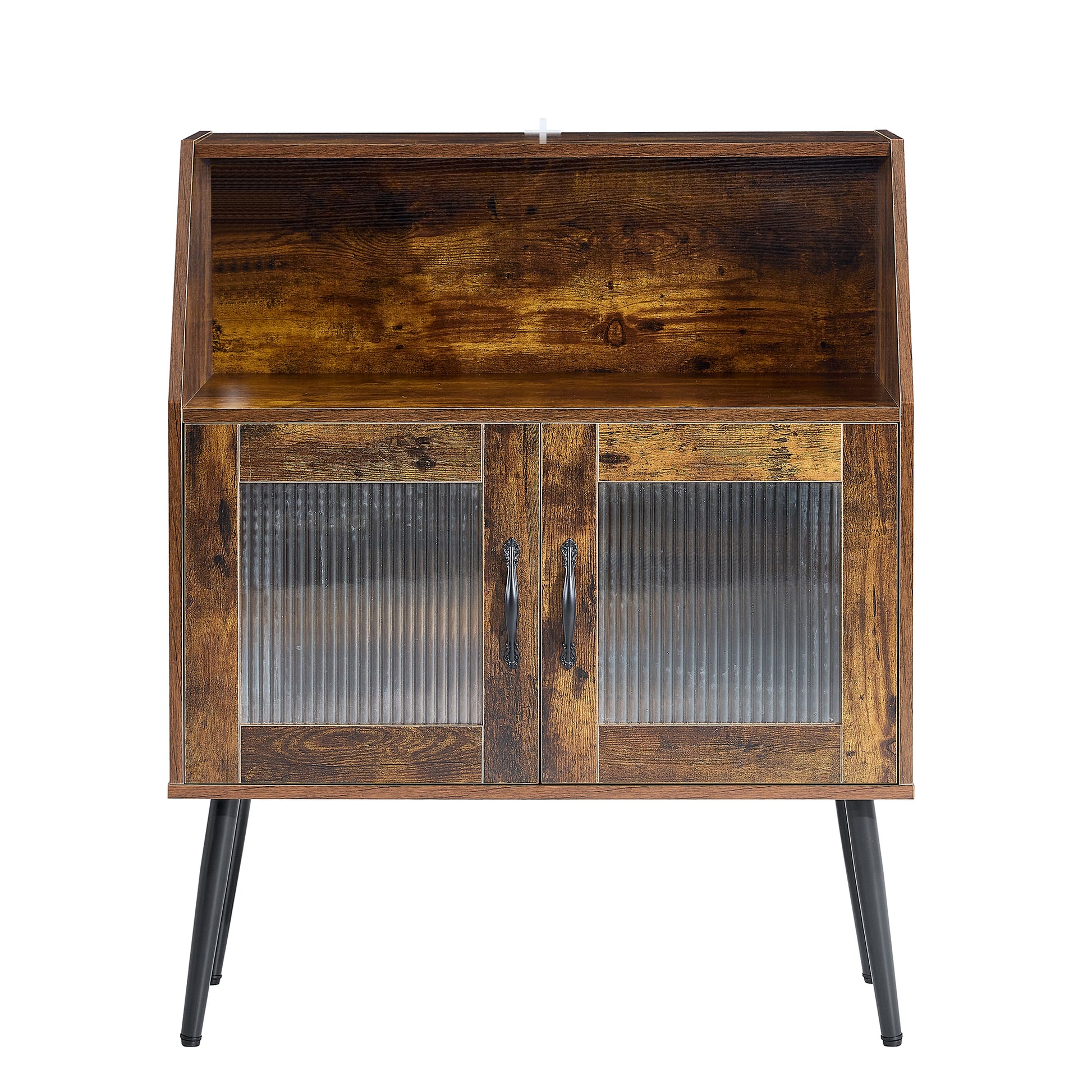 Sideboard, Bufft Cabinet, Side Dining Table, Glass Door, 1Pc Per Ctn, Brown, Industry Brown Mdf Glass