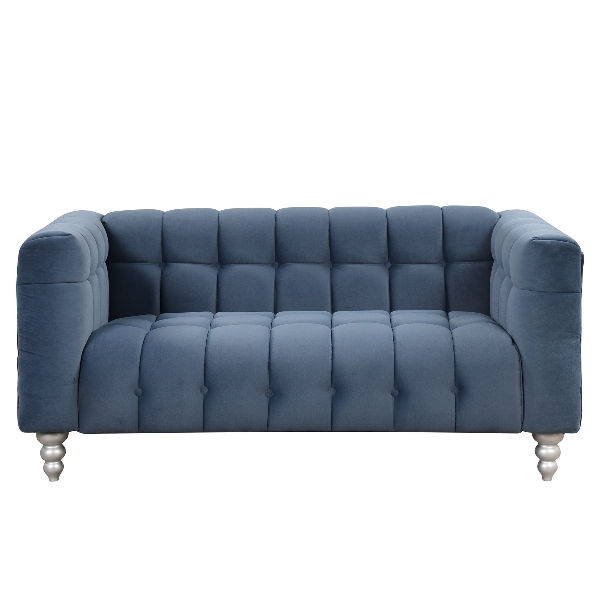 63" Modern Sofa Dutch Fluff Upholstered Sofa With Solid Wood Legs, Buttoned Tufted Backrest,Blue Blue Foam Polyester 2 Seat