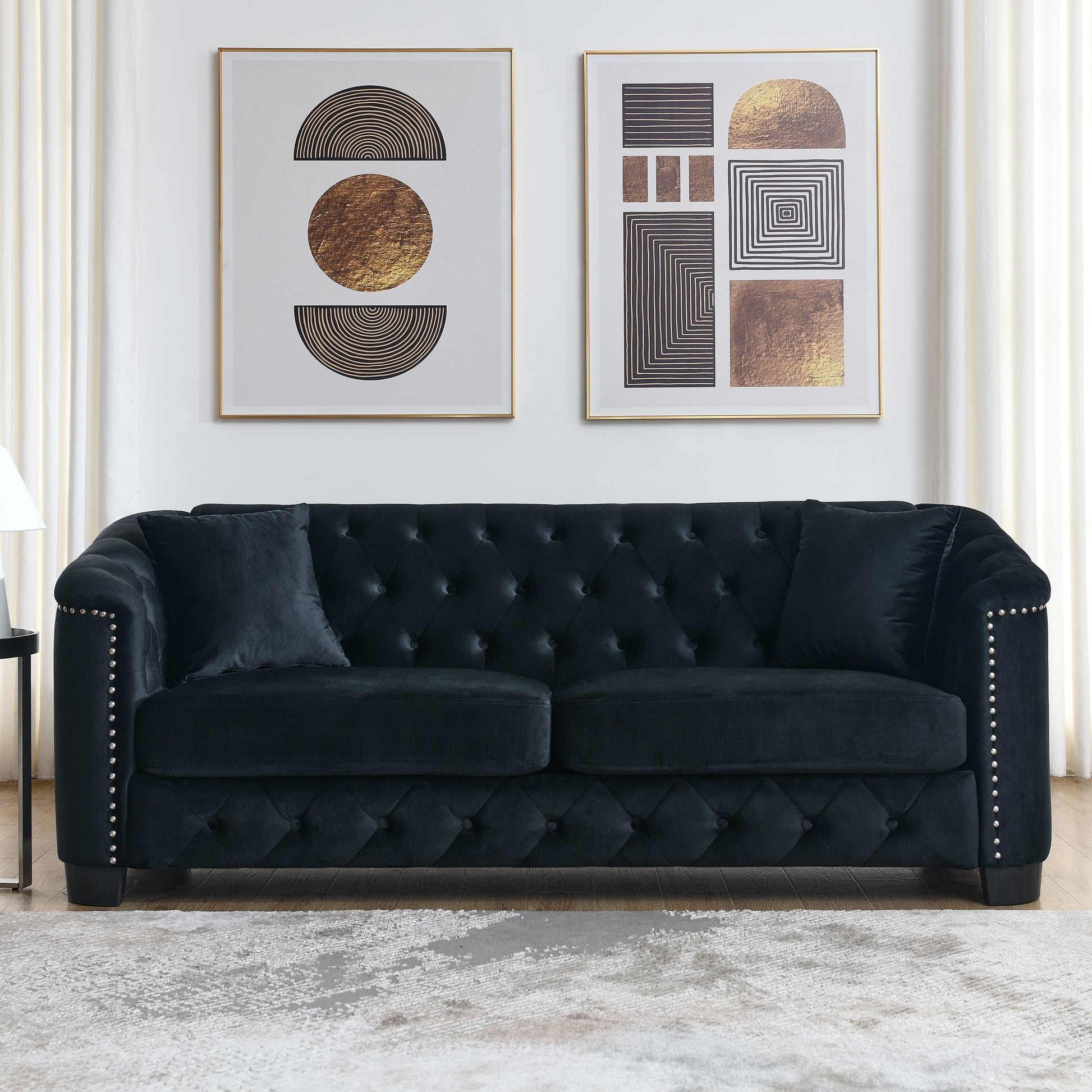 3 Seater 3 Seater Combination Sofa.Velvet Black Black Foam Velvet 6 Seat