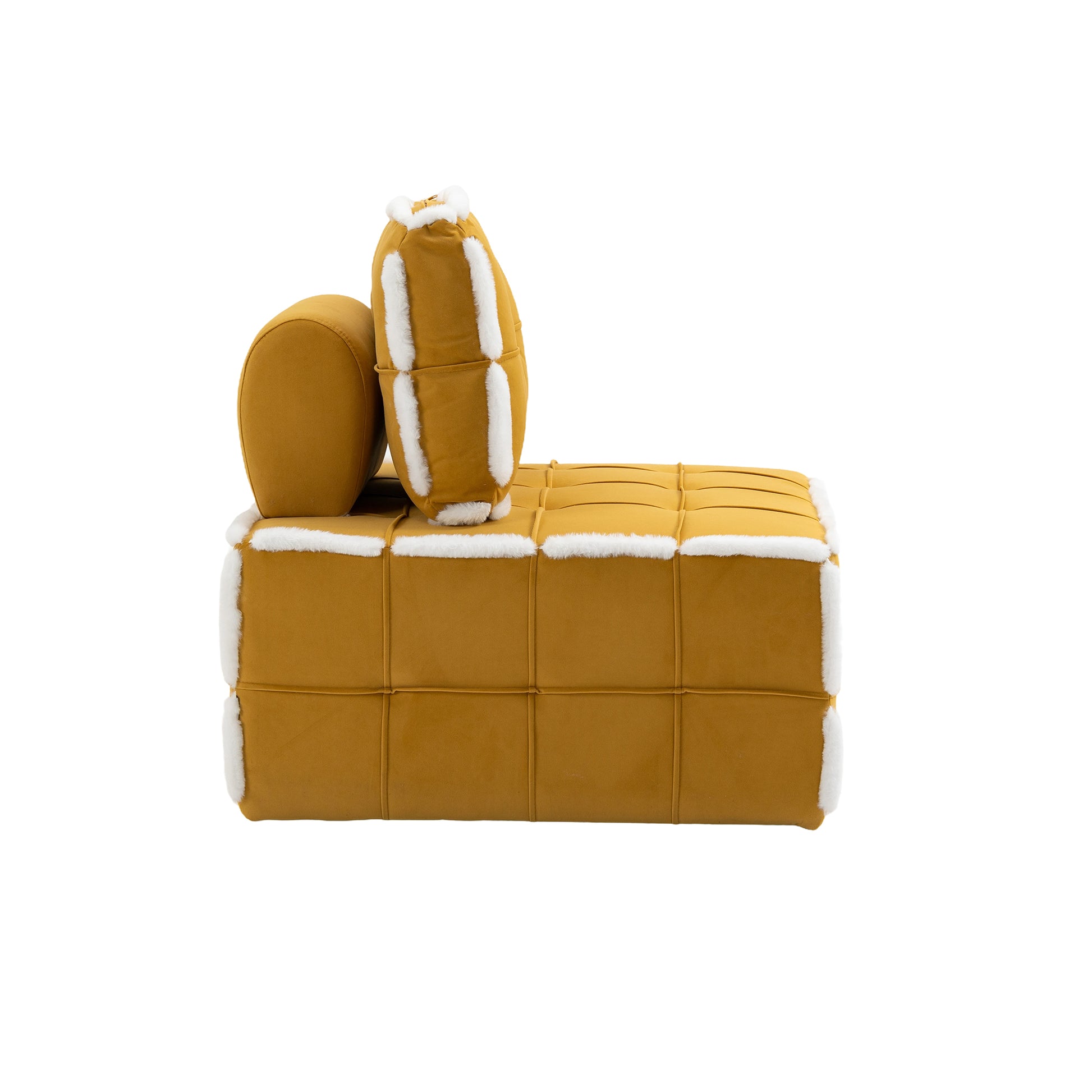 Coolmore Upholstered Deep Seat Armless Accent Single Lazy Sofa Lounge Arm Chair,Comfy Oversized Leisure Barrel Chairs For Living Room Office Meetingroom Aparment Bedroom Furniture Set Mustard Yellow Velvet