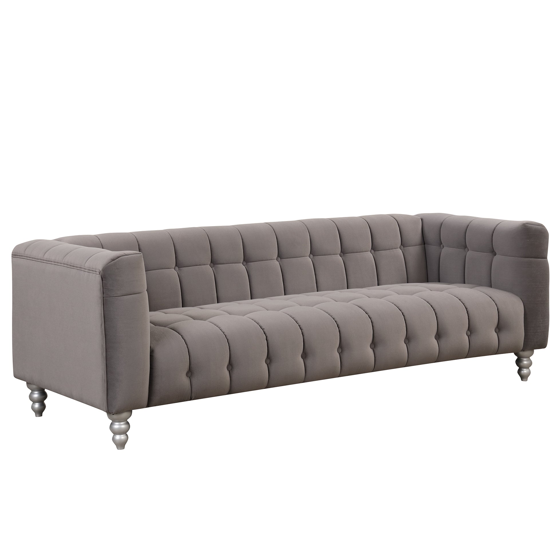 89" Modern Sofa Dutch Fluff Upholstered Sofa With Solid Wood Legs, Buttoned Tufted Backrest,Gray Gray Foam Polyester 3 Seat