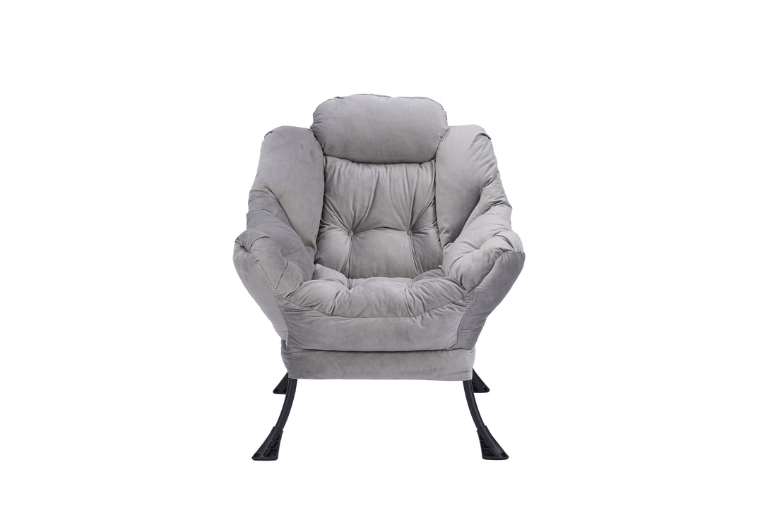 Living Room Chairs Modern Cotton Fabric Lazy Chair, Accent Contemporary Lounge Chair, Single Steel Frame Leisure Sofa Chair With Armrests And A Side Pocket Light Gray ,With Ottoman ,With Footrest Light Gray Polyester Primary Living Space Soft Polyester