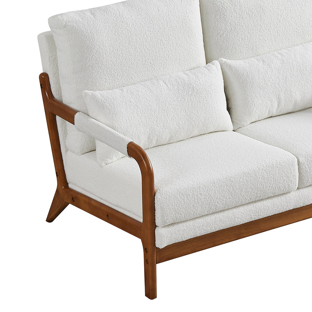 49.01"Modern Teddy Fabric Loveseat,Wood Frame Sofa For Living Room White Teddy 2 Seat