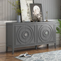 Retro Sideboard Door With Circular Groove Design Round Metal Door Handle For Entrance, Dinning Room, Living Room Gray Gray Mdf