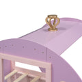 Twin Size Princess Carriage Bed With Crown,Wood Platform Car Bed With Stair,Purple Pink Pink Wood