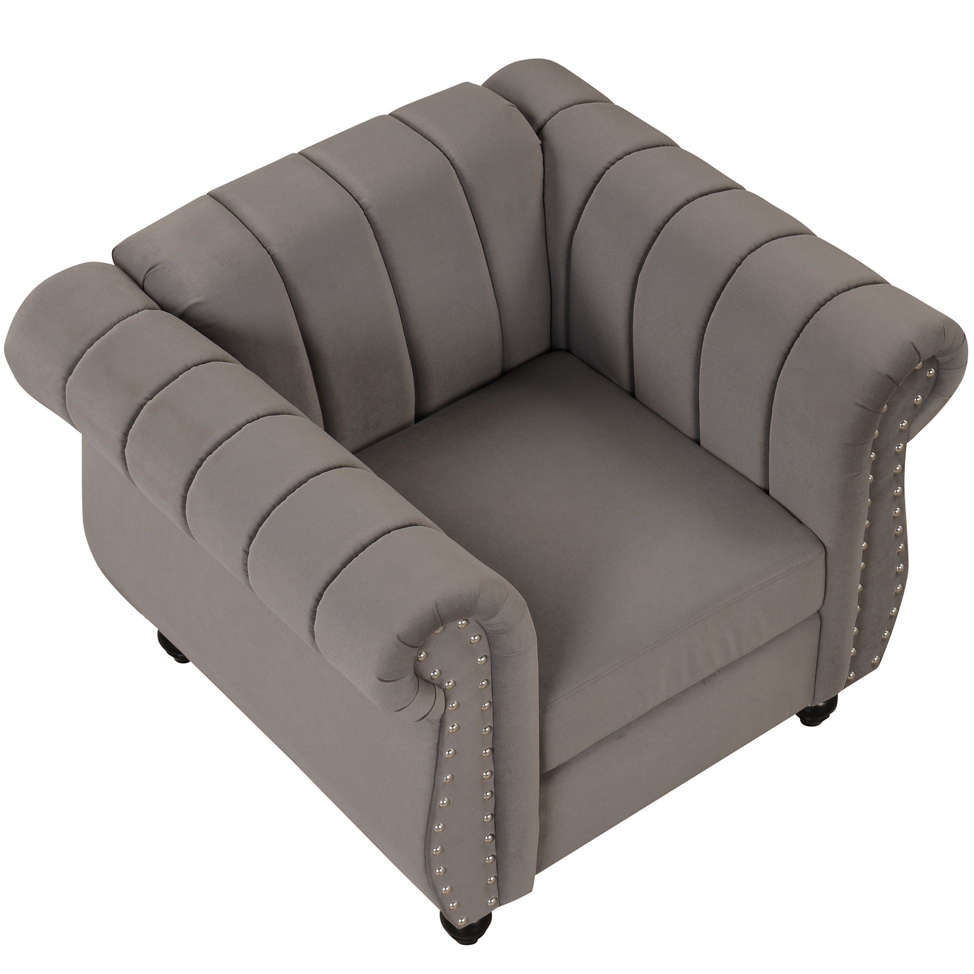 39" Modern Sofa Dutch Fluff Upholstered Sofa With Solid Wood Legs, Buttoned Tufted Backrest,Gray Gray Foam Polyester