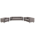 Modern 3 Piece Sofa Set With Solid Wood Legs, Buttoned Tufted Backrest, Dutch Fleece Upholstered Sofa Set Including Three Seater Sofa, Double Seat And Living Room Furniture Set Single Chair, Gray Gray Foam Polyester