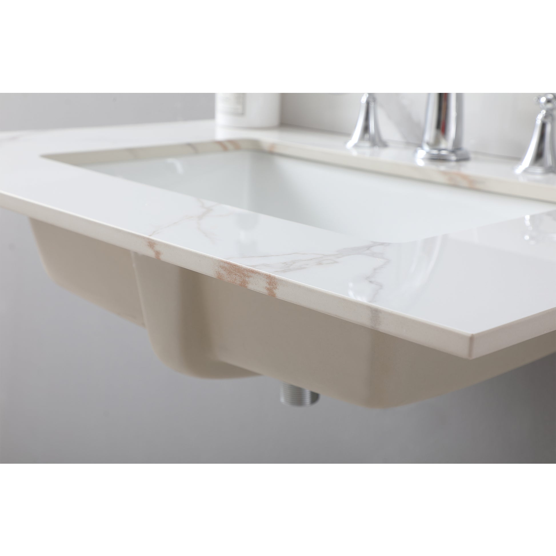 31Inch Bathroom Stone Vanity Top Carrara Gold Color With Undermount Ceramic Sink And Single Faucet Hole With Backsplash White Sintered Stone