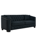 77 Inch Modern Chesterfield Velvet Sofa, 3 Seater Sofa, Upholstered Tufted Backrests With Arms And 2 Cushions For Living Room, Bedroom, Apartment, Office Black Black Primary Living Space Foam Velvet
