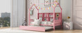 Wooden Twin Size House Bed With Trundle,Kids Bed With Shelf,Pink Pink Wood