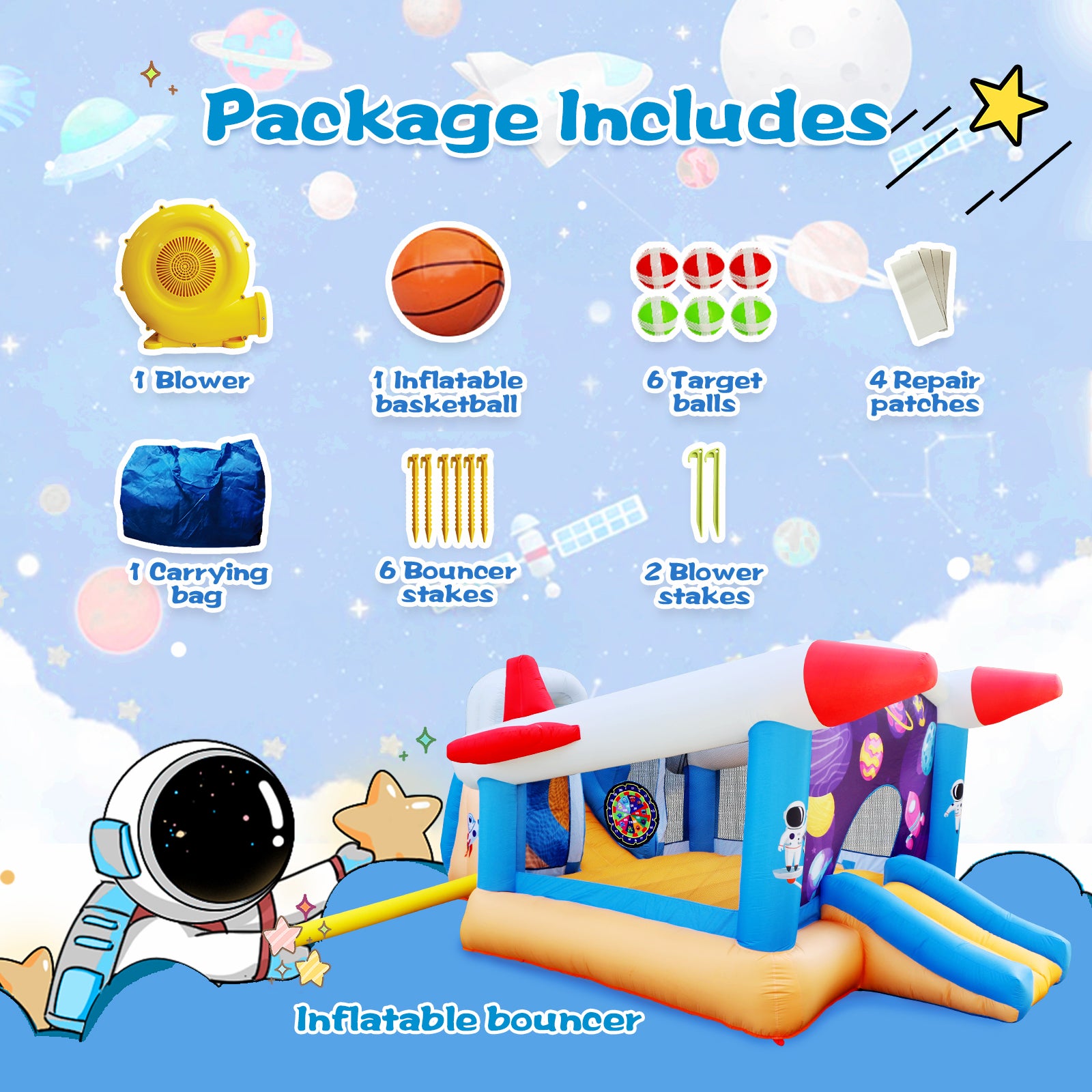 6 In 1 Outdoor Indoor Inflatable Bouncer For Kids Target Ball Basketball Slide With Blower Multicolor Oxford Fabric