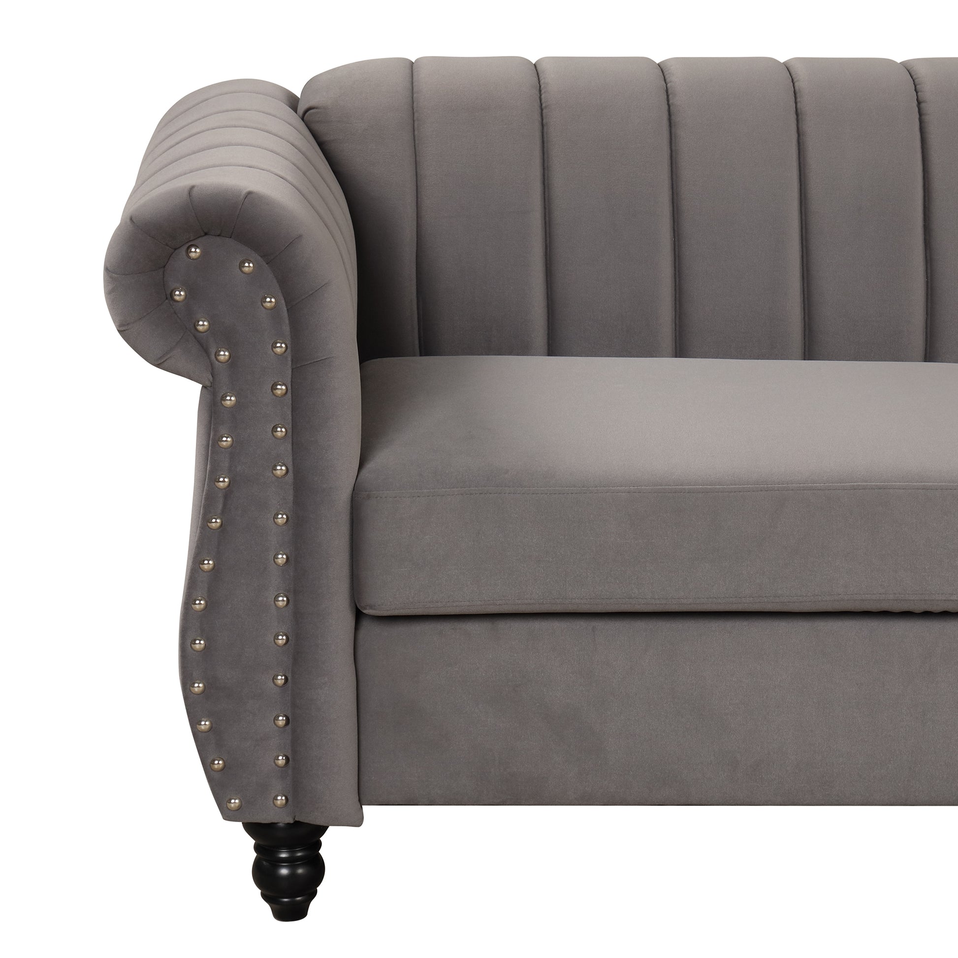 39" Modern Sofa Dutch Fluff Upholstered Sofa With Solid Wood Legs, Buttoned Tufted Backrest,Gray Gray Foam Polyester