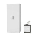Mercer 2 Piece Bedroom Set, Armoire Nightstand, White And Smokey Oak King White White 2 Piece Set Bedroom Nightstand Included Engineered Wood
