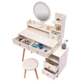 Stylish Vanity Table Cushioned Stool, Touch Control Led Mirror, Large Capacity Storage Cabinet, 5 Drawers, Fashionable Makeup Furniture, Length Adjustable L31.5