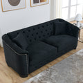 77 Inch Modern Chesterfield Velvet Sofa, 3 Seater Sofa, Upholstered Tufted Backrests With Arms And 2 Cushions For Living Room, Bedroom, Apartment, Office Black Black Primary Living Space Foam Velvet