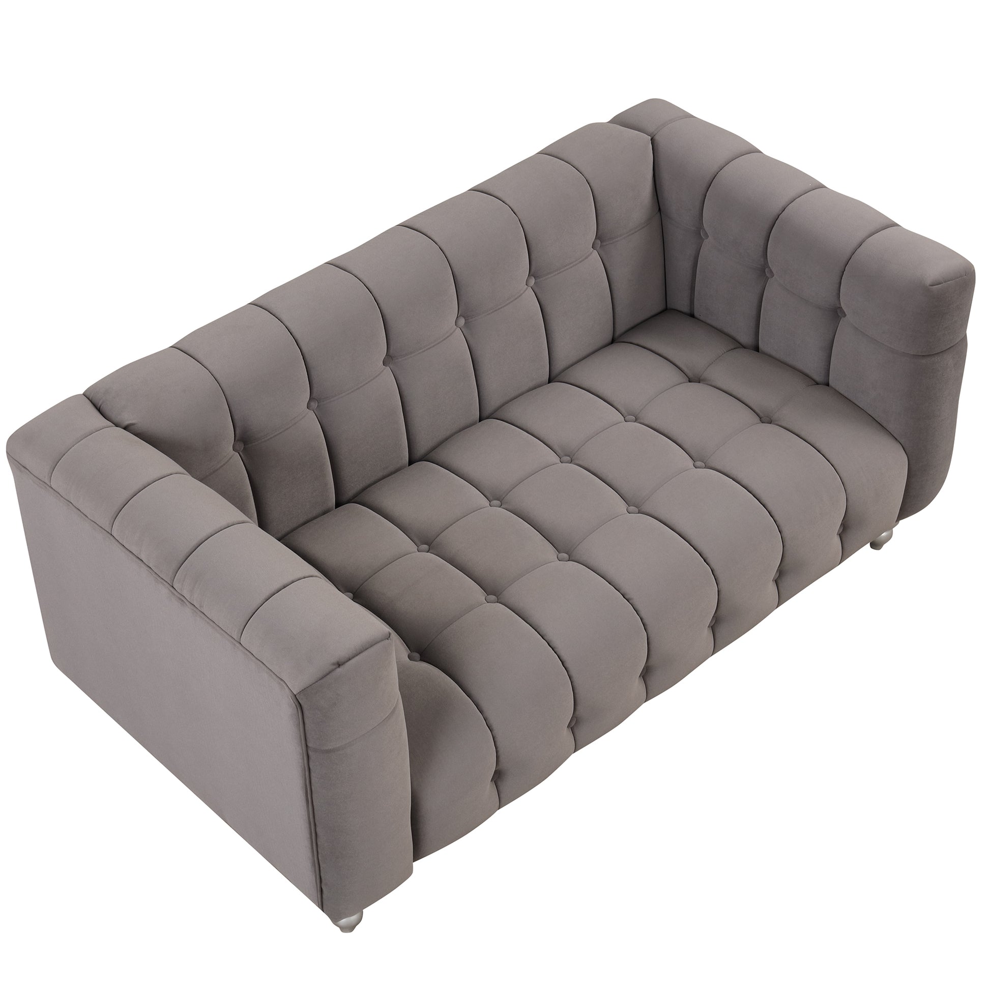 63" Modern Sofa Dutch Fluff Upholstered Sofa With Solid Wood Legs, Buttoned Tufted Backrest,Gray Gray Foam Polyester 2 Seat