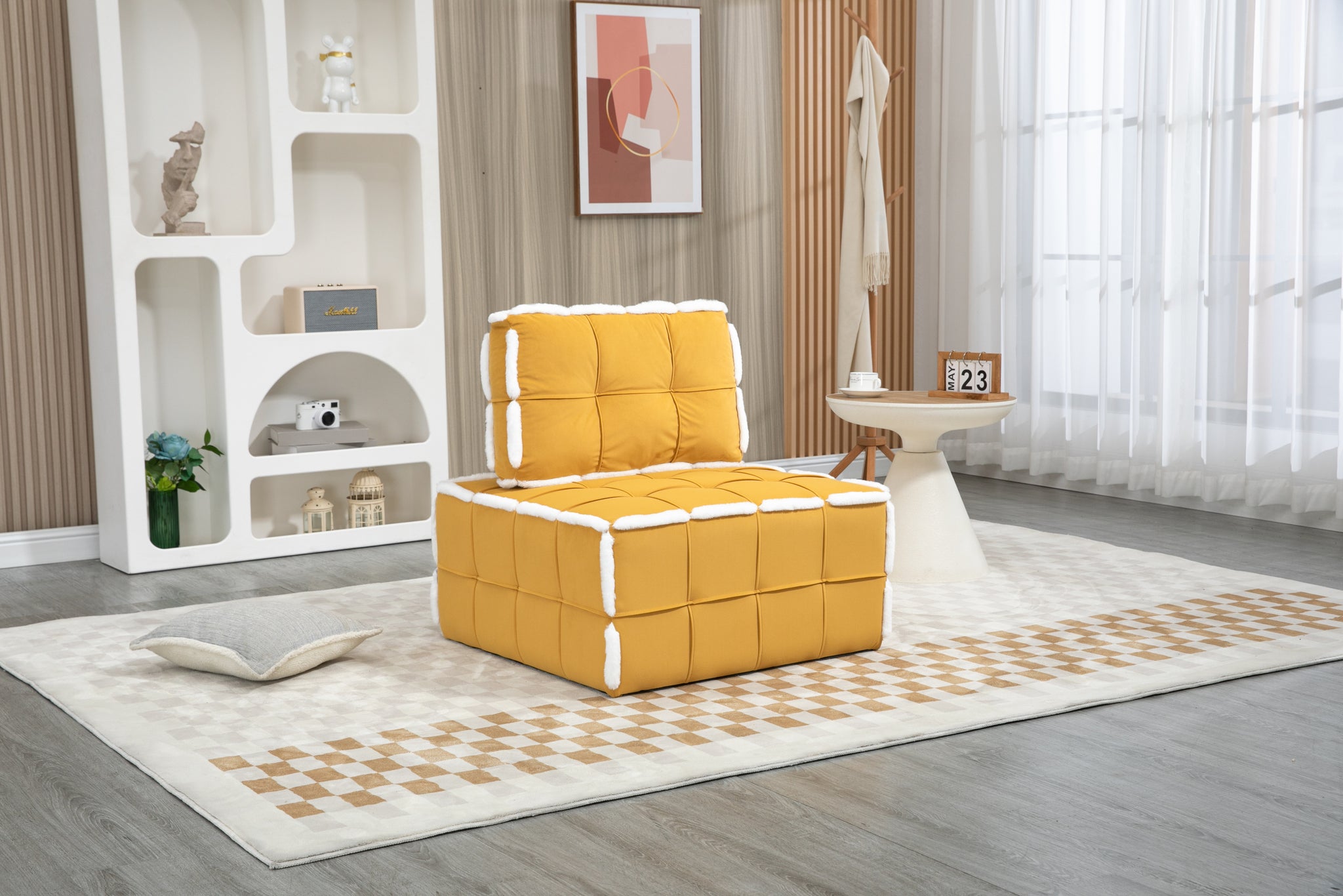 Coolmore Upholstered Deep Seat Armless Accent Single Lazy Sofa Lounge Arm Chair,Comfy Oversized Leisure Barrel Chairs For Living Room Office Meetingroom Aparment Bedroom Furniture Set Mustard Yellow Velvet