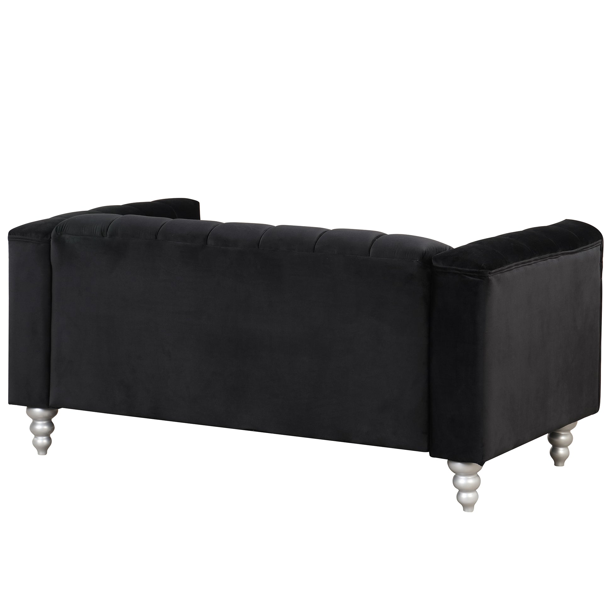 63" Modern Sofa Dutch Fluff Upholstered Sofa With Solid Wood Legs, Buttoned Tufted Backrest,Black Black Foam Polyester 2 Seat