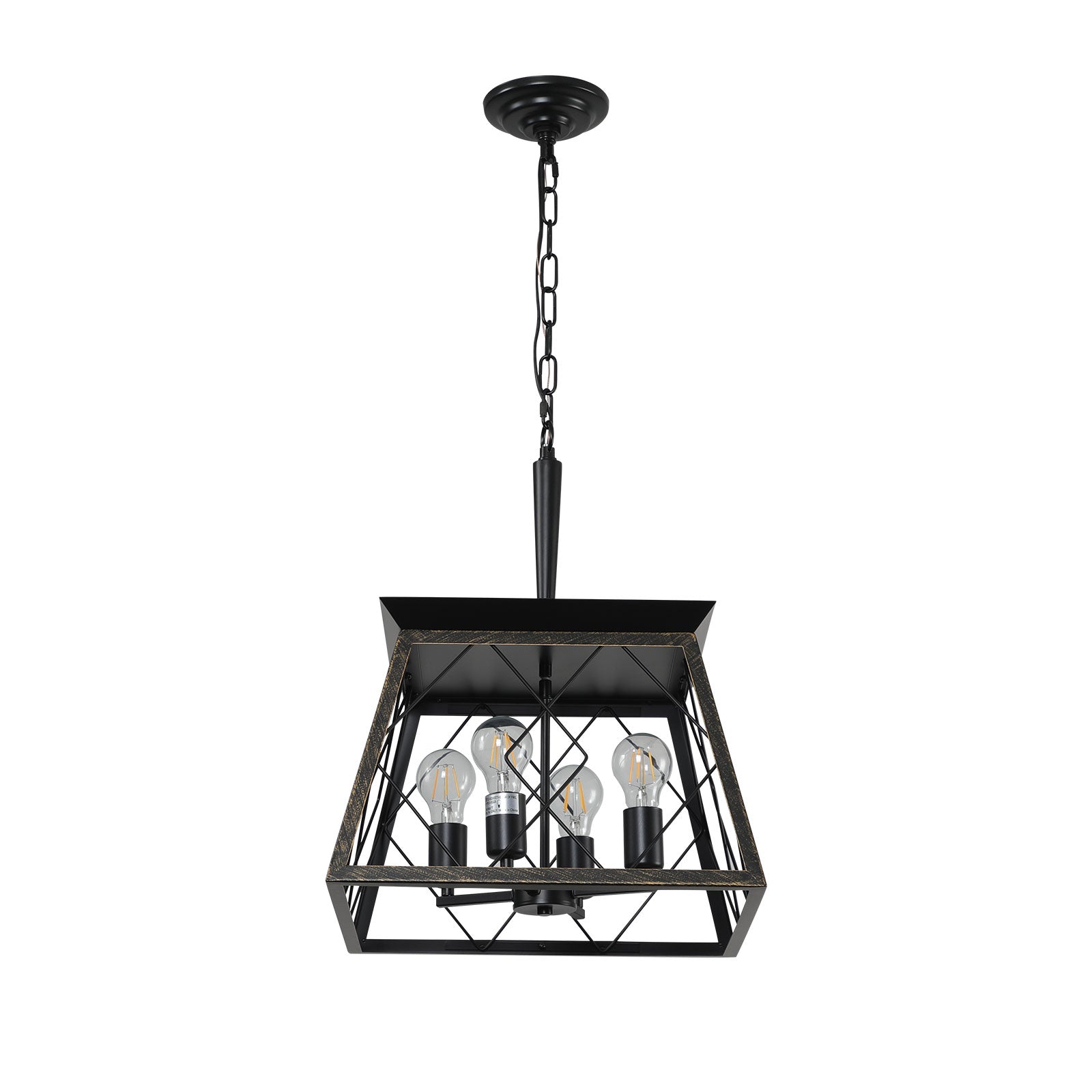 Same As W1340111204 L1010 16" Black Gold Industrial 4 Light Pendant Chandelier, Modern Metal Cage Design, Adjustable Hanging Light For Dining Room, Kitchen, Living Room No Bulbs Golden Black Ceiling