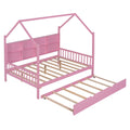 Wooden Full Size House Bed With Trundle,Kids Bed With Shelf,Pink Pink Wood