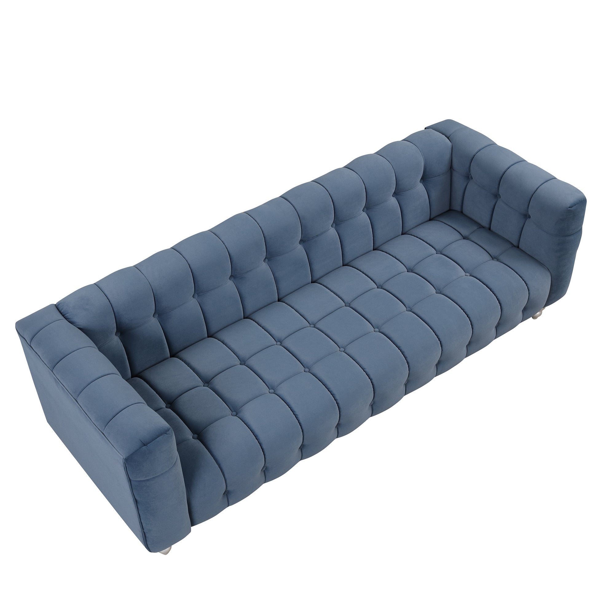 89" Modern Sofa Dutch Fluff Upholstered Sofa With Solid Wood Legs, Buttoned Tufted Backrest,Blue Blue Foam Polyester 3 Seat